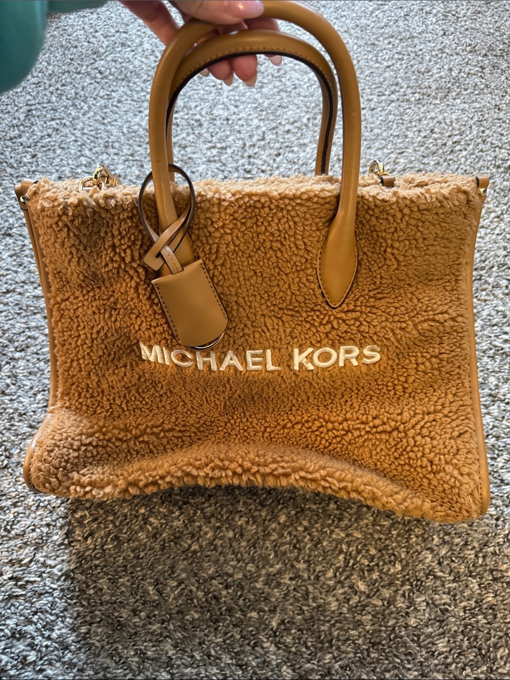 MICHAEL KORS Tan Shearling Tote with Logo Strap - Picture 3 of 8